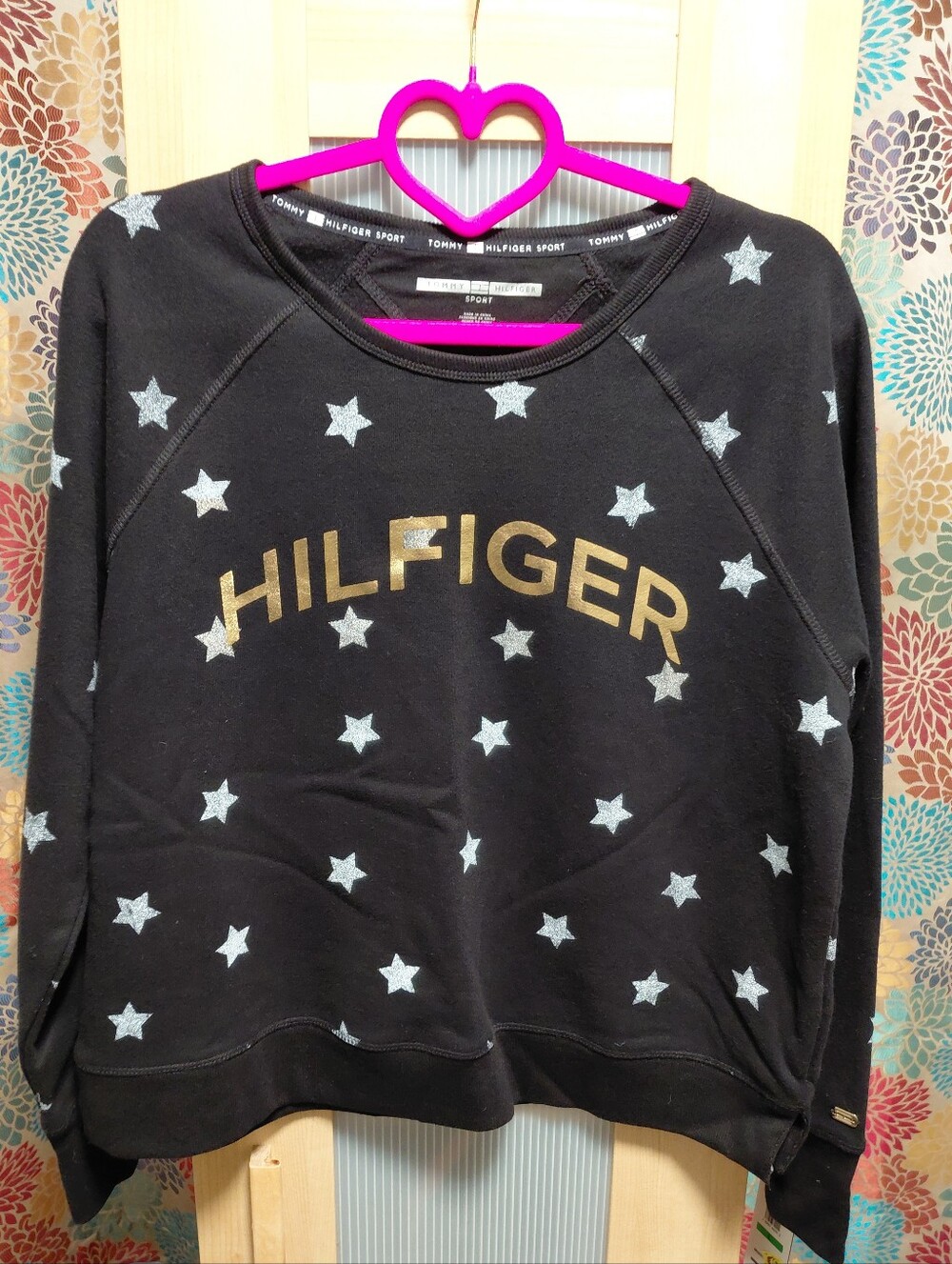 Tommy Hilfiger Black Sweatshirt with Gold Logo & Silver Stars